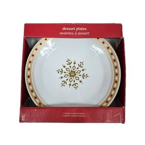 NWT Pier One Holiday White & Gold Snowflake 7.5" Dessert Plates Set‎ of 4